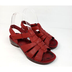 Angel Steps Womens Size 6 Red Leather Casual Strappy Wedge Sandals